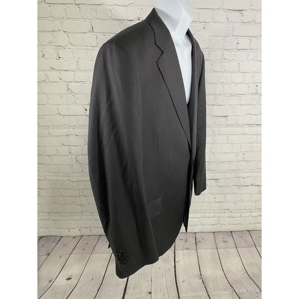 Baroni Couture Wool Super 100’s Black Stripe 2 Button Coat Blazer Jacket 48L